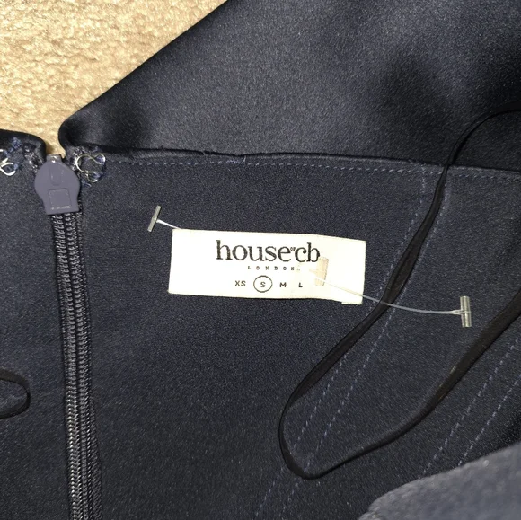 House of CB Nurul Satin Off Shoulder Mini Dress Navy Small - Picture 7 of 11